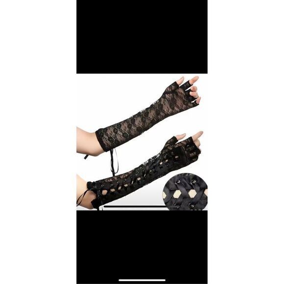 Black corset, long gloves lace up - Picture 8 of 11